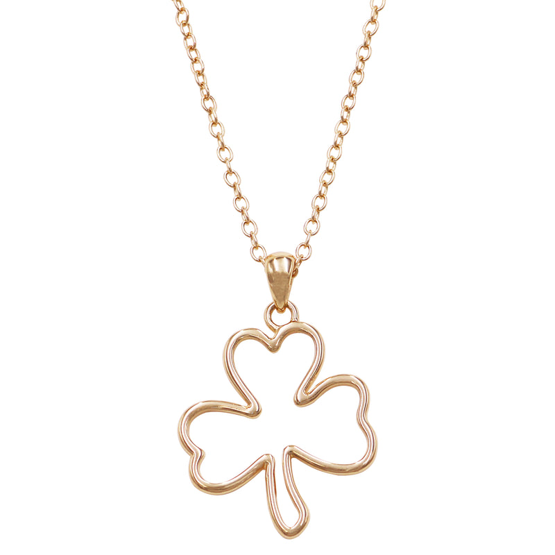 Lucky St Patrick's Day Gold Tone Irish Shamrock Outline Pendant Necklace, 18"+ 3" Extender