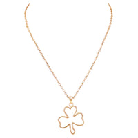 Lucky St Patrick's Day Gold Tone Irish Shamrock Outline Pendant Necklace, 18"+ 3" Extender