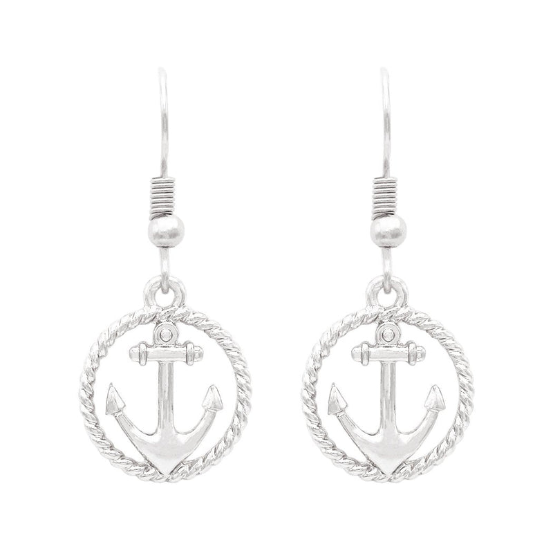 Anchor Charm with Tassel Two Tone Long Pendant Necklace and Earring Set