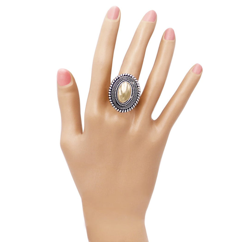 Western Style Burnished Silver Concho Stretch Ring