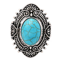 Women's Southwest Style Turquoise Color Stone Concho Stretch Statement Ring