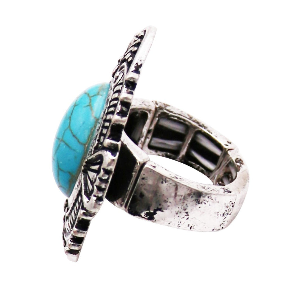 Women's Southwest Style Turquoise Color Stone Concho Stretch Statement Ring