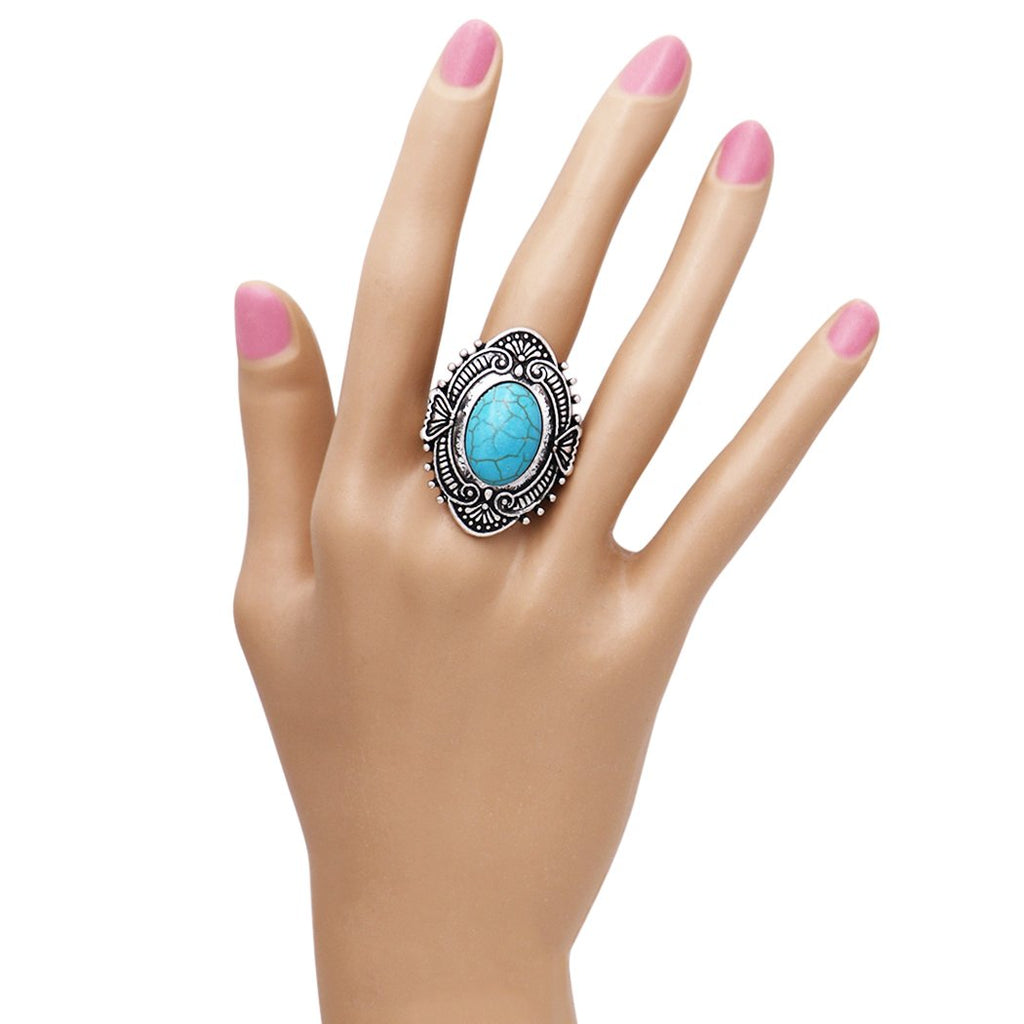 Women's Southwest Style Turquoise Color Stone Concho Stretch Statement Ring
