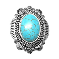 Western Style Semi Precious Natural Howlite Turquoise Stone Concho Stretch Cocktail Ring (Large Rope Concho Frame)