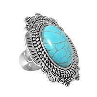 Western Style Semi Precious Natural Howlite Turquoise Stone Concho Stretch Cocktail Ring (Large Rope Concho Frame)