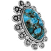 Statement Size Western Bohemian Semi Precious Oval Turquoise Howlite Stone Adjustable Stretch Ring, 2.5"
