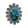 Statement Size Western Bohemian Semi Precious Oval Turquoise Howlite Stone Adjustable Stretch Ring, 2.5"