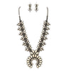 South Western Chic Statement Howlite Squash Blossom Necklace Earrings Set, 24"-27" with 3" Extension (Natural White)