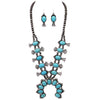 Women's Statement Western Howlite Squash Blossom Necklace Earring Jewelry Set, 27"-30" with 3" Extension