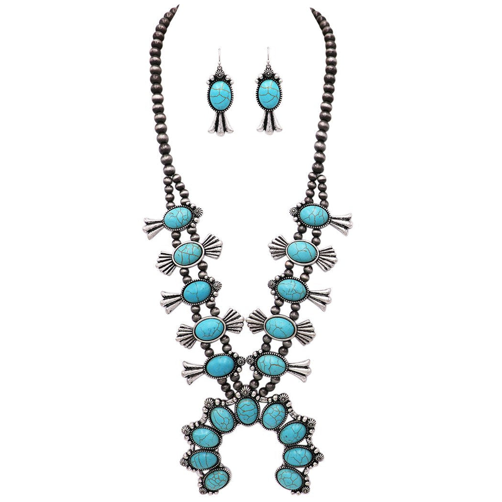 Women's Statement Western Howlite Squash Blossom Necklace Earring