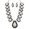 Statement Southwestern Bohemian Style Natural Dyed Semi Precious Howlite Stone Necklace and Earrings Set, 27-30" with 3" Extender (Natural White)