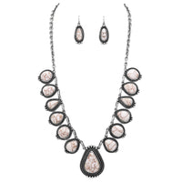 Statement Southwestern Bohemian Style Natural Dyed Semi Precious Howlite Stone Necklace and Earrings Set, 27-30" with 3" Extender (Natural White)