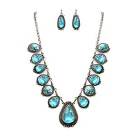 Statement Southwestern Bohemian Style Natural Dyed Semi Precious Howlite Stone Necklace and Earrings Set, 27-30" with 3" Extender (Turquoise)