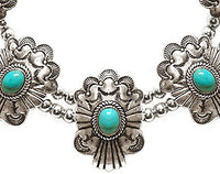 Unique Western Turquoise Howlite Squash Blossom Necklace Earrings Set, 27"+3" Extension