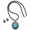 Cowgirl Chic South West Style Large Concho Medallion With Natural Turquoise Howlite Pendant Extra Long Necklace Earrings Set, 33"-36" with 3" Extender