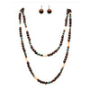 Extra Long Chic Western Metallic Bead Statement Necklace Earrings Set, 60" + 3" Extender (Metallic Copper With Turquoise Beads)