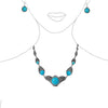 Vintage Western Style Decorative Flower Framed Turquoise Howlite Stone Necklace Earrings Gift Set, 17"+3" Extender