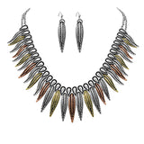 Cowgirl Chic Western Mixed Metal Feather Necklace Earrings Set, 18
