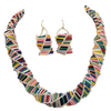 Statement Geometric Rainbow Seed Bead Necklace And Earrings Gift Set, 18"+ 3" Extender