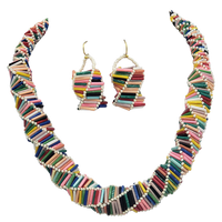 Statement Geometric Rainbow Seed Bead Necklace And Earrings Gift Set, 18"+ 3" Extender