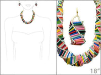 Statement Geometric Rainbow Seed Bead Necklace And Earrings Gift Set, 18"+ 3" Extender