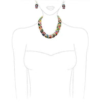 Statement Geometric Rainbow Seed Bead Necklace And Earrings Gift Set, 18"+ 3" Extender