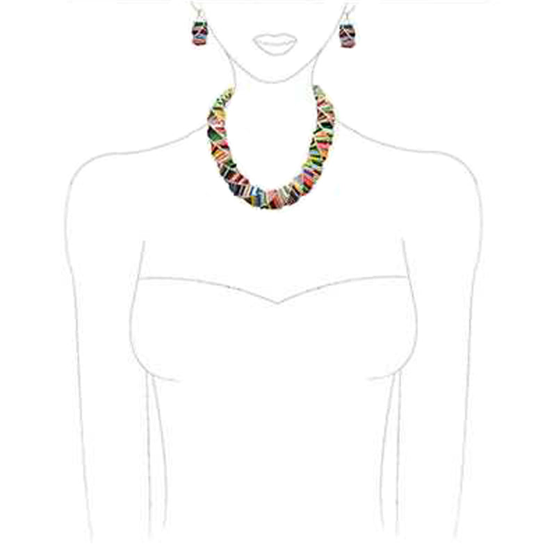 Statement Geometric Rainbow Seed Bead Necklace And Earrings Gift Set, 18"+ 3" Extender
