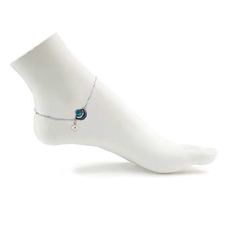 Take Me to The Beach Pearl and Enamel Charm Ankle Bracelet (Blue Shell)