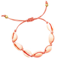Corded Coral Colored Natural Cowrie Seashell Slide Bracelet (Bracelet Only)