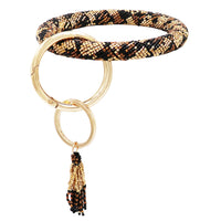 Stunning Wristlet Leopard Print Bangle Bracelet Key Chain Ring Clip Holder, 3" Inside Diameter