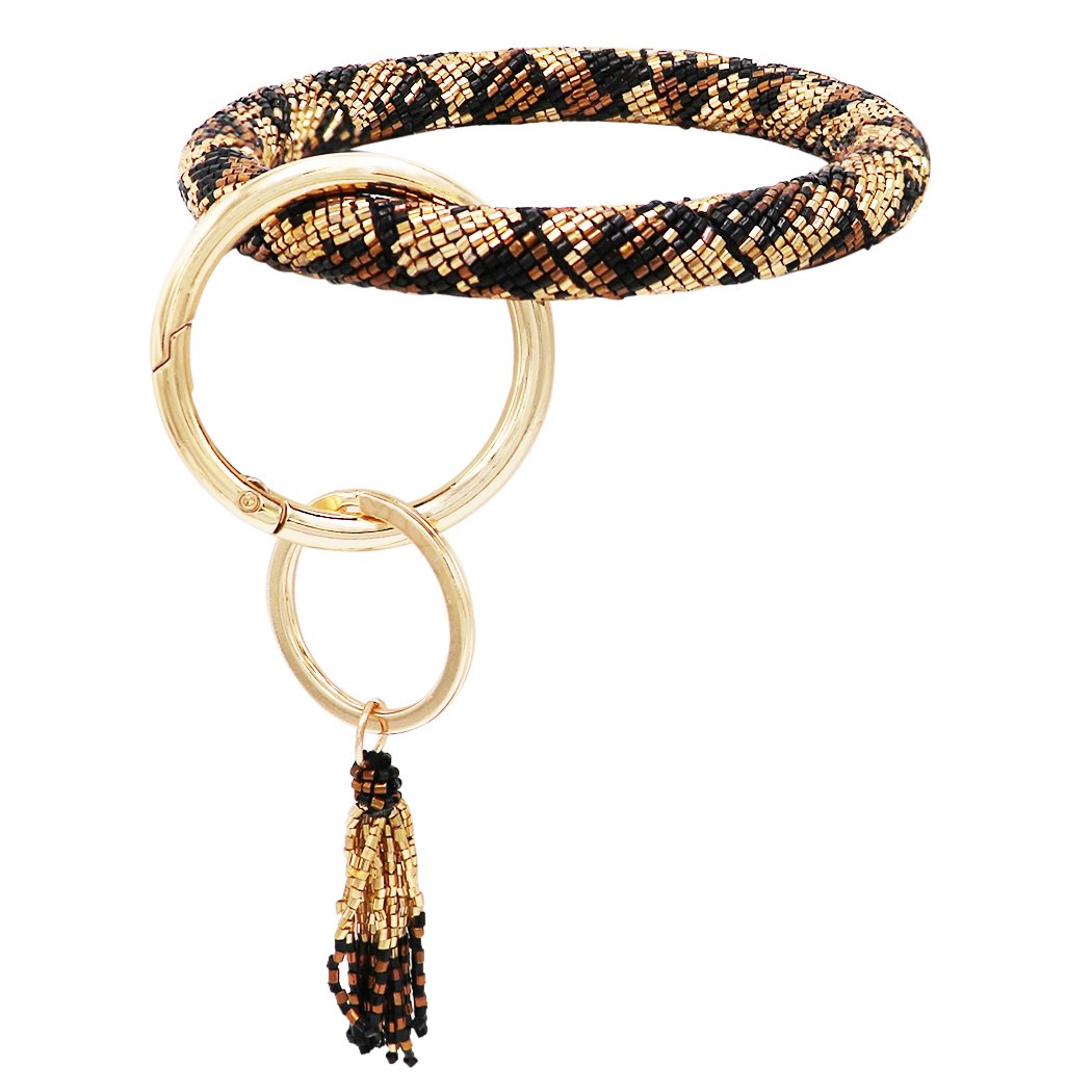 Stunning Wristlet Leopard Print Bangle Bracelet Key Chain Ring Clip Holder, 3 Inside Diameter