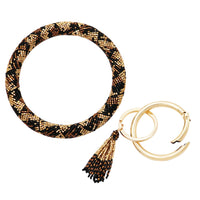 Stunning Wristlet Leopard Print Bangle Bracelet Key Chain Ring Clip Holder, 3" Inside Diameter
