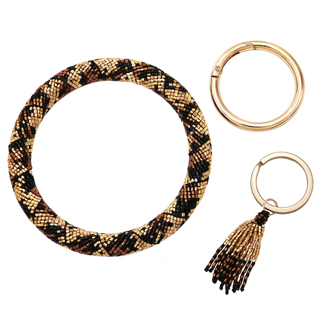 Stunning Wristlet Leopard Print Bangle Bracelet Key Chain Ring Clip Holder, 3 Inside Diameter