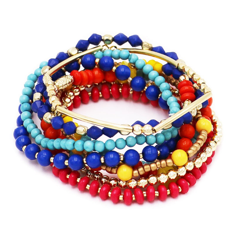 Bright and Colorful Beaded Stacking Statement Stretch Bracelets Set of 9