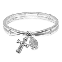 Rosemarie's Religious Gifts Women's Stunning Polished Silver Tone Inspirational Religious Blessed Charms Stretch Bracelet, 7"