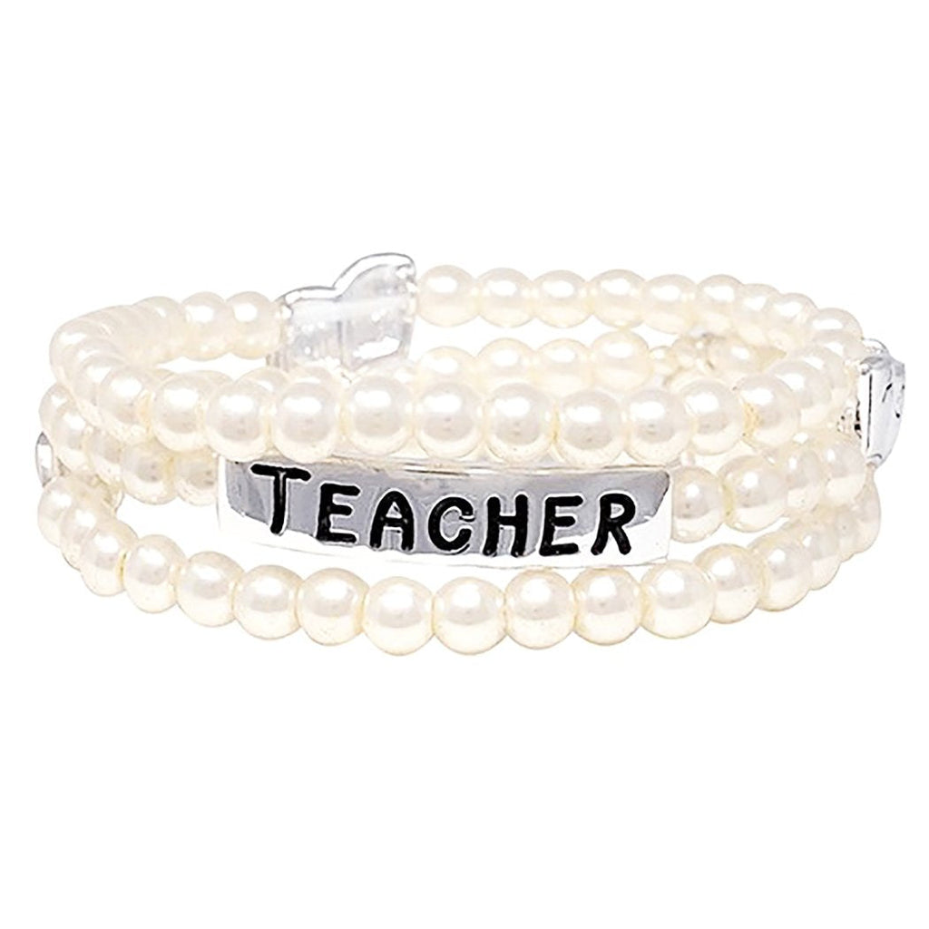 Chic Simulated 6mm Pearl Teacher Appreciation Stretch Charm Bracelet
