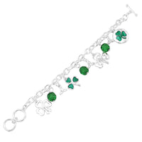 Stunning Silver Tone St Patrick's Day Good Luck Charm Toggle Clasp Bracelet, 7"-7.5"