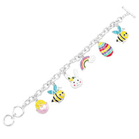 Easter Holiday Fun Enamel Charms Toggle Clasp Bracelet, 7.5"-8"