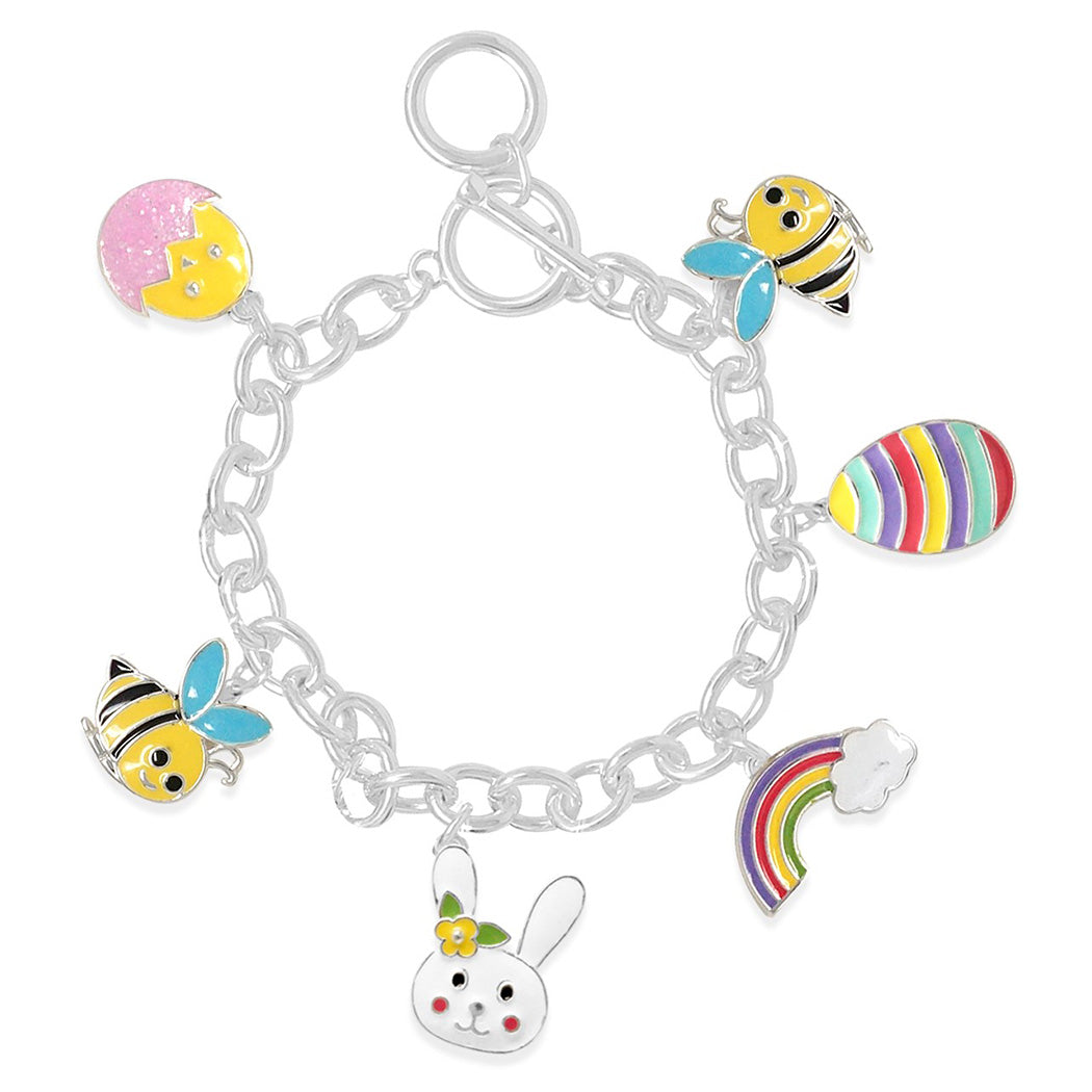 Easter Holiday Fun Enamel Charms Toggle Clasp Bracelet, 7.5"-8"