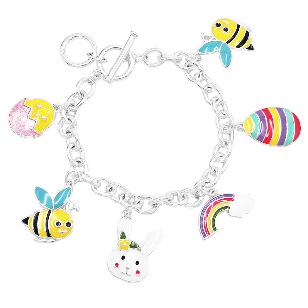 Easter Holiday Fun Enamel Charms Toggle Clasp Bracelet, 7.5"-8"