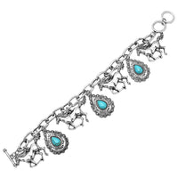 Cowgirl Chic Western Semi Precious Turquoise Howlite Stone Charms Toggle Clasp Bracelet, 7.5"-8" (Horses And Conchos)