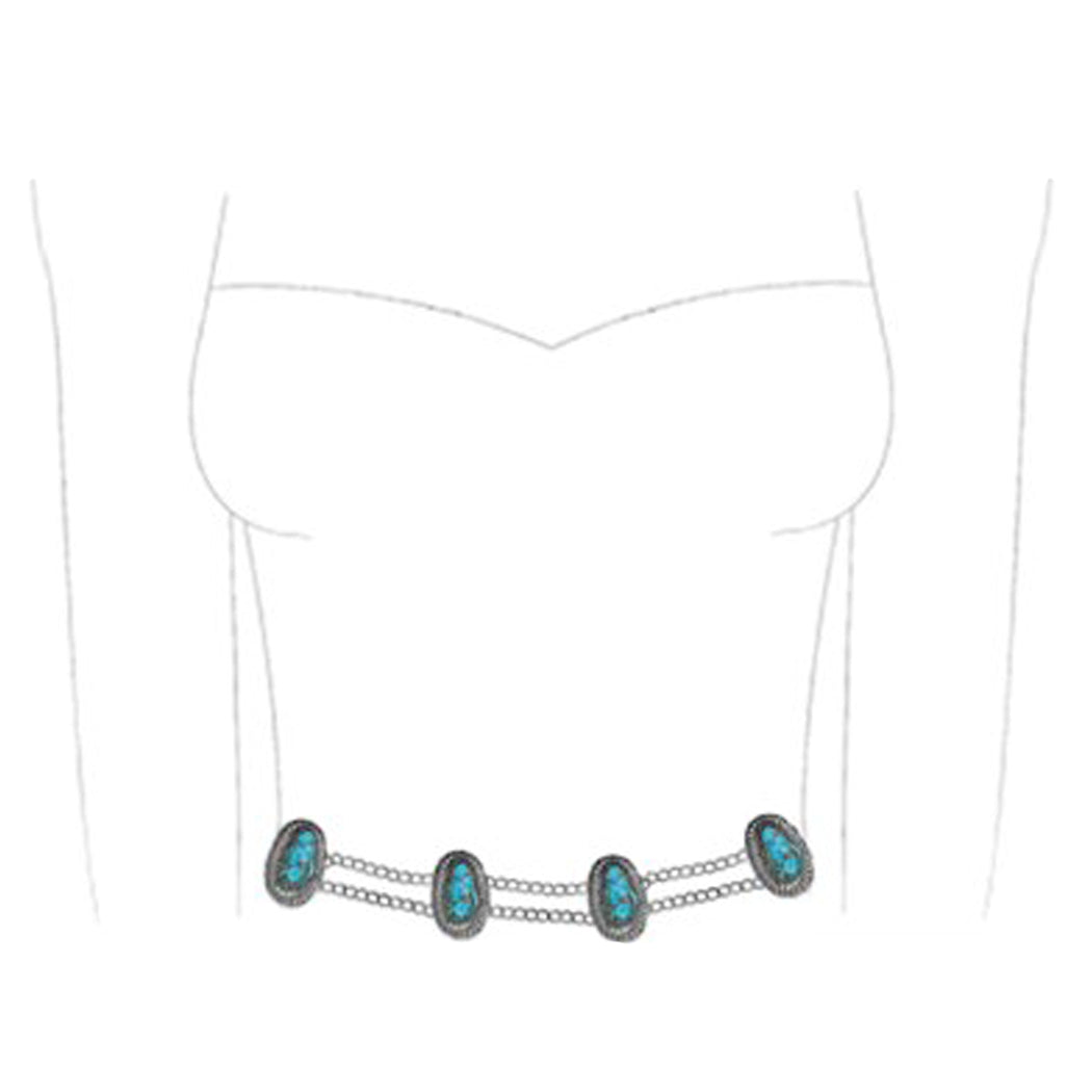 Rosemarie & Jubalee Cowgirl Chic Statement Western Burnished Silver Tone Conchos With Turquoise Howlite Stone On Link Chain Plus Size Belt, 49-59"