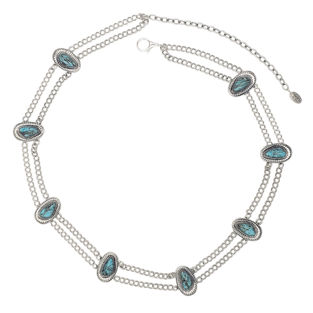 Rosemarie & Jubalee Cowgirl Chic Statement Western Burnished Silver Tone Conchos With Turquoise Howlite Stone On Link Chain Plus Size Belt, 49-59"