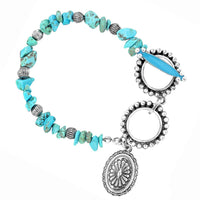 Cowgirl Chic Western Concho Charm On Semi Precious Turquoise Howlite Stone Toggle Clasp Bracelet, 7"-8"