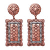 Cowgirl Chic Unique Two Tone Western Textured Rectangular Concho Statement Earrings,2.75" (Copper Tone with Silver Detail)