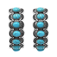Western Semi Precious Howlite Stone Side Silhouette Chunky Hoop Post Earrings, 2" (Dyed Turquoise Howlite In Burnished Silver Tone)