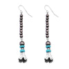 Cowgirl Chic Western Style Turquoise Stone Metallic Pearl Squash Blossom Dangle Earrings, 2.75"