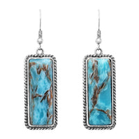 Cowgirl Chic Colorful Western Style Natural Semi Precious Howlite Stone Dangle Earrings, 1.87"-2.12" (Rectangular Turquoise Howlite)