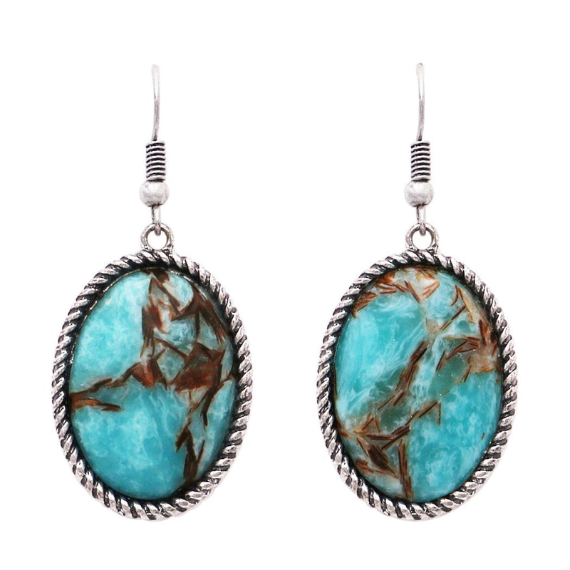 Cowgirl Chic Colorful Western Style Natural Semi Precious Howlite Stone Dangle Earrings, 1.87" (Turquoise)