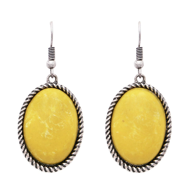 Cowgirl Chic Colorful Western Style Natural Semi Precious Howlite Stone Dangle Earrings, 1.87" (Yellow)